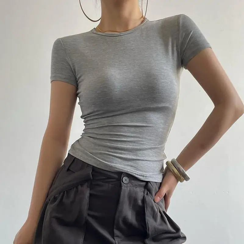 Yedinas Back Hollow Out Solid Womens T-shirt Korean Fashion Short Sleeve Slim Streetwear Summer Tops Soft Tees Female Clothing 260120