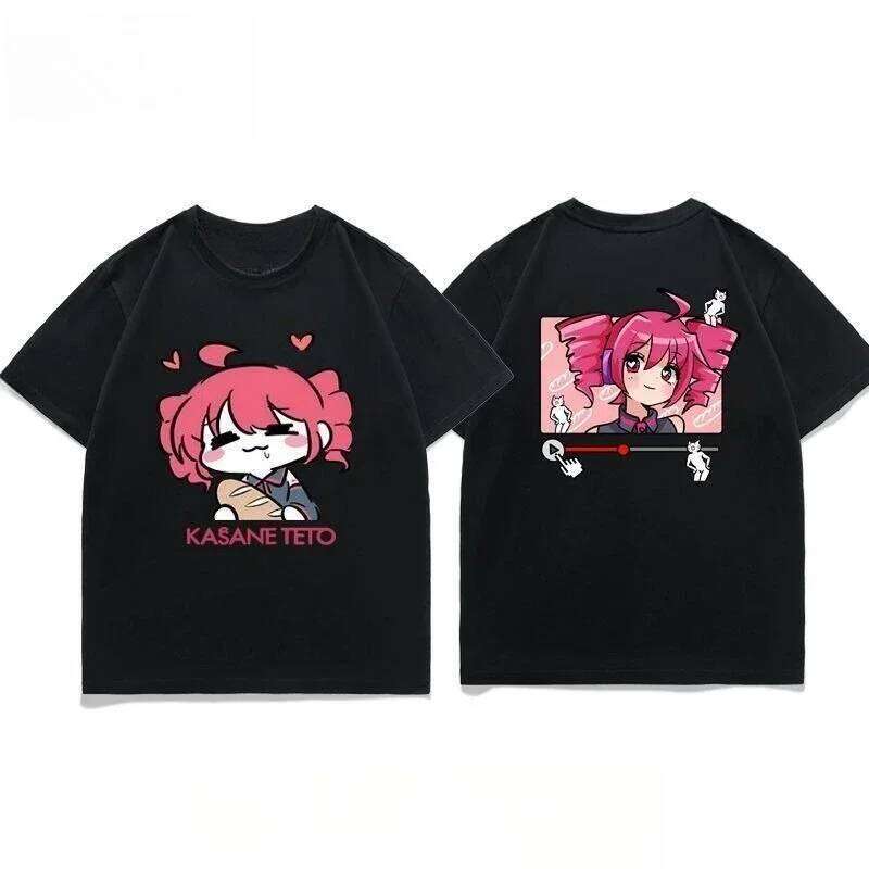 Kasane Teto Short Sleeve T-shirt Summer Cosplay Costume Casual Student Loose Tops Breathable Top X260209