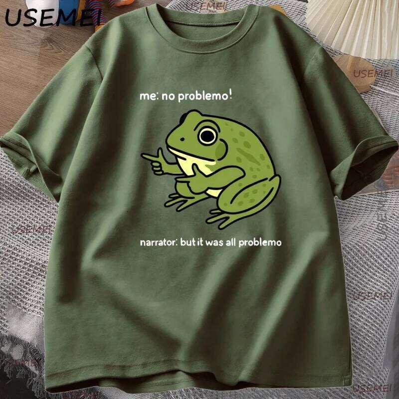 Funny Frog Me No Problemo Tshirt Graphic Tees Casual Round Neck Cotton Short Sleeve T-shirt Men's Designer Clothing Streetwear X260209