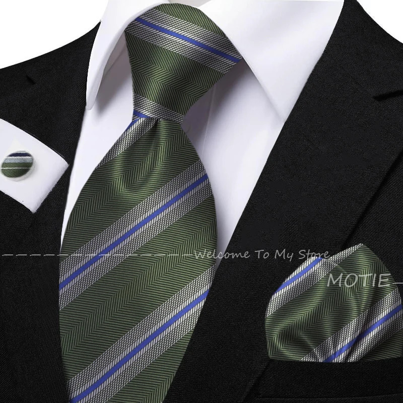 Classic Striped Jacquard Tie Set Include Purple Polyester Pocket Square As Daily Wear Party Wedding Stylish Accessories Gift 260208