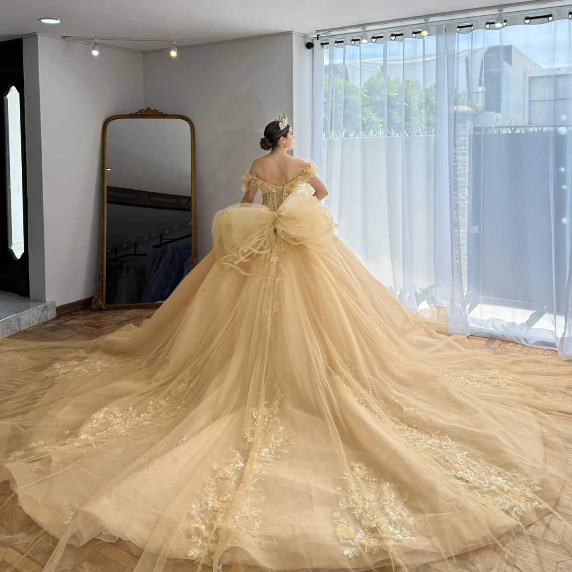 Yellow Quinceanera Dresses Ball Gown Off The Shoulder Applique Flower Beads Tull Corset Party Birthday Sweet 16 Dress Vestidos