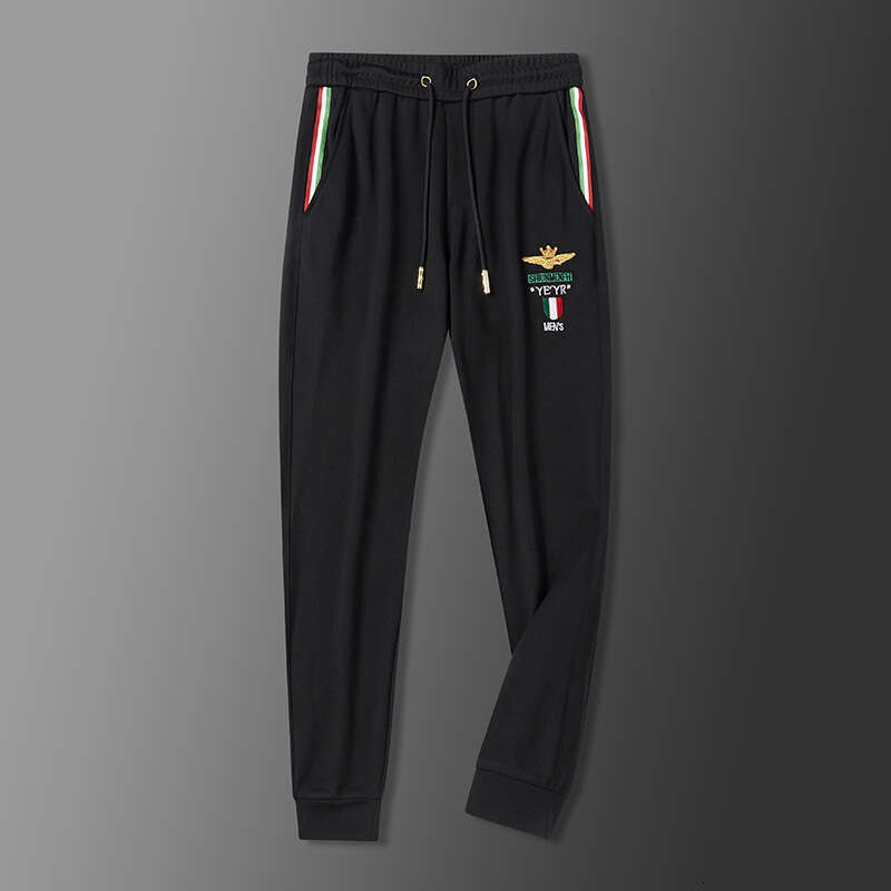 Heavy Embroidery Plus-Size Men's Casual Trendy British Elastic Long Pants, Sporty Youth Jogger Pants For Summer