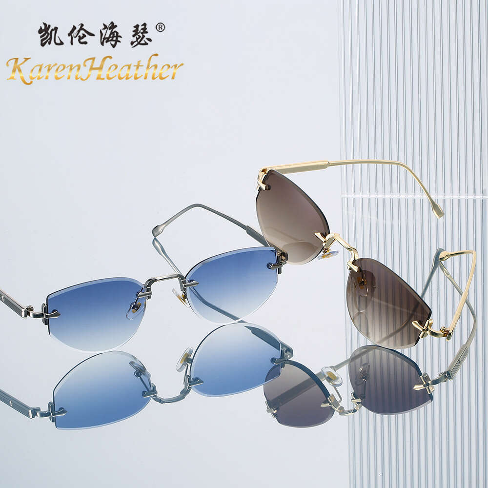 New Frameless for Women 2505 Fashionable High-End European and American Retro Cat-Eye Metal Sunglasses