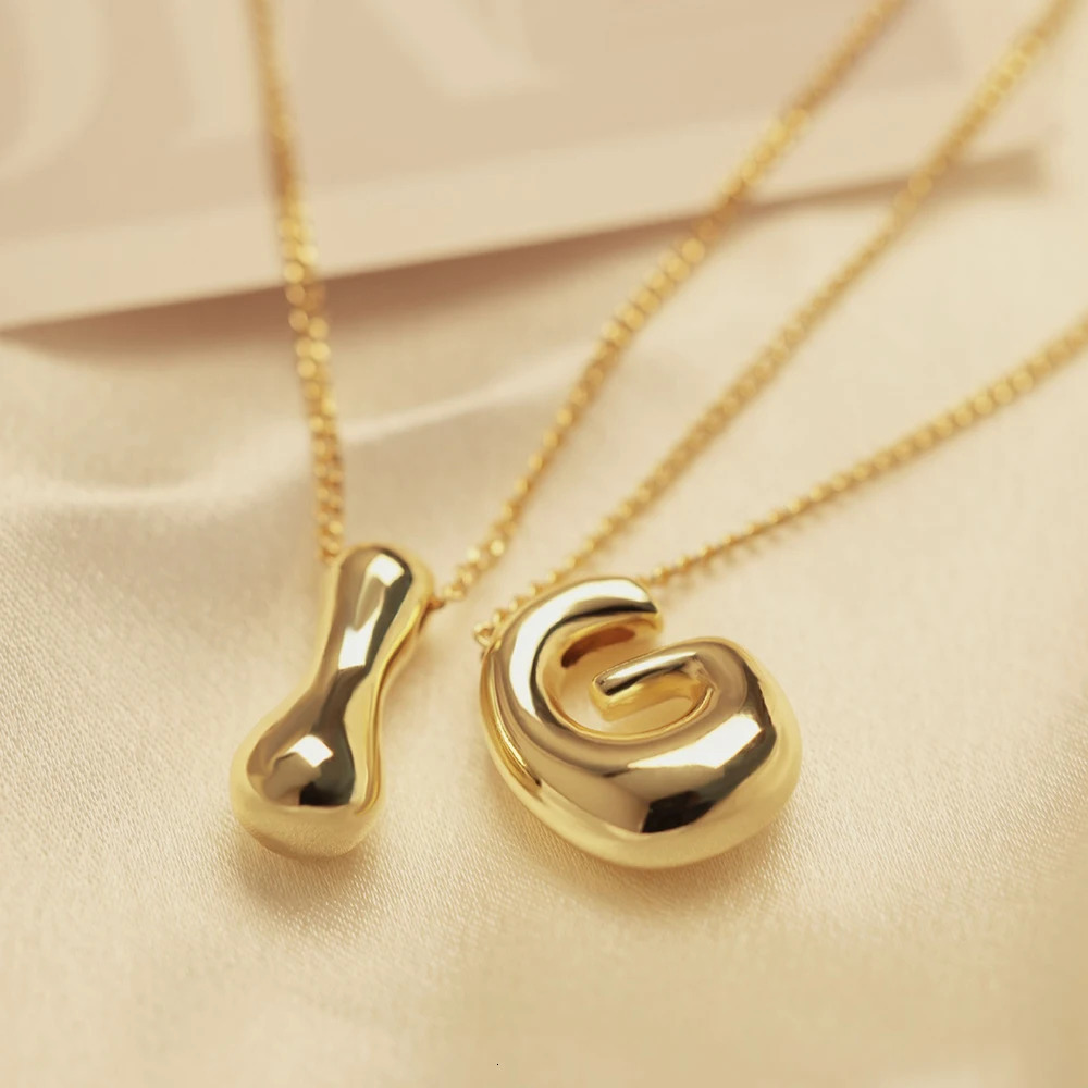 Golden Color Stainless Steel Initial Necklace for Women Girls Chunky Bubble Letter Pendant Necklaces Trendy Collar Jewelry Gift 260206