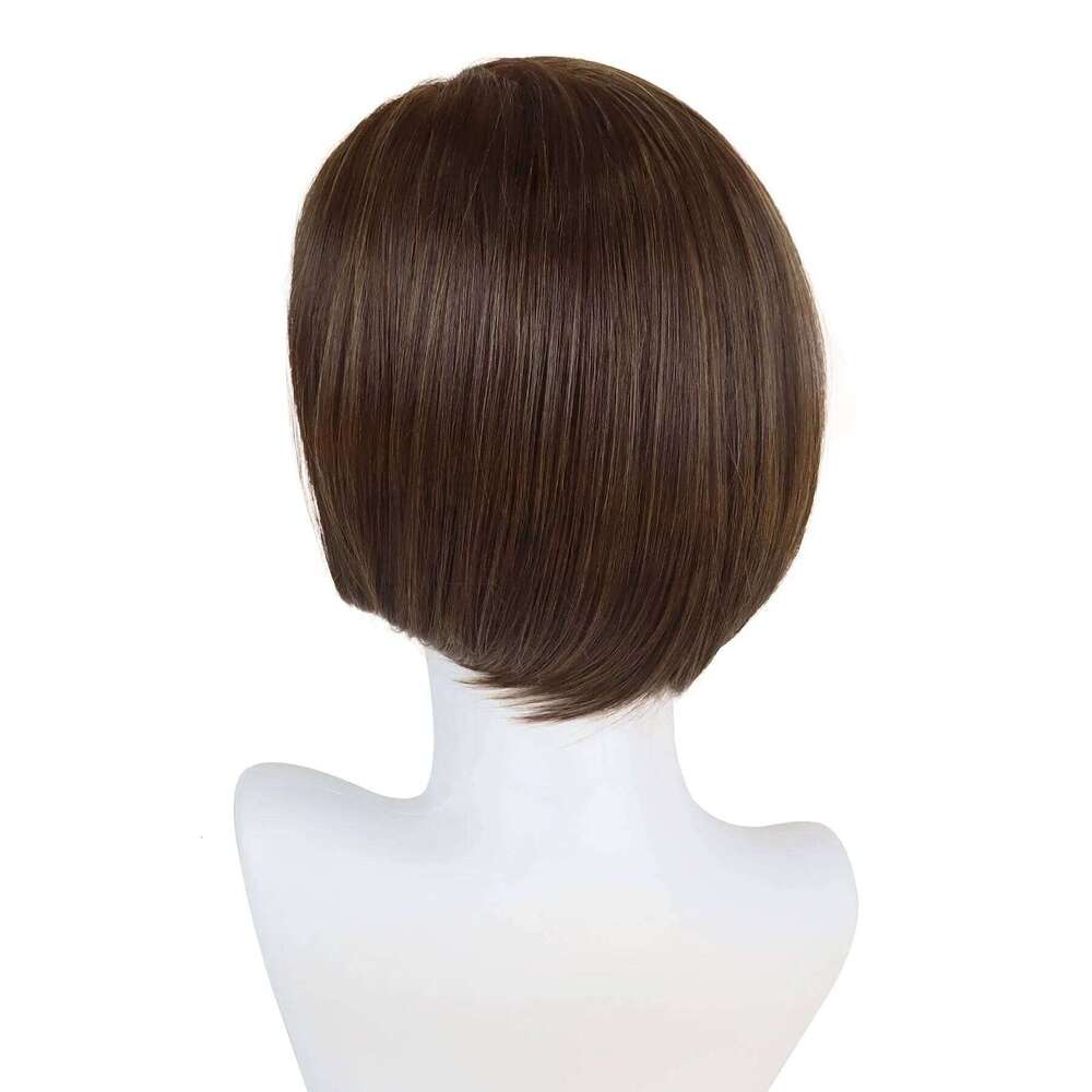 Brown Women Synthetic Short Bob Wig With Bangs Natural Straight Hairstyles Hair Replacement Wigs For Daily Mother Gifts SHXI