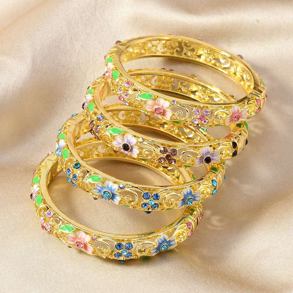Bracelet Chinese Hand Painted Cloisonne Enamel with Gold Plated Italian Accents and Cubic Zirconia for Wedding Cultural Festival Jewellery High Qualit