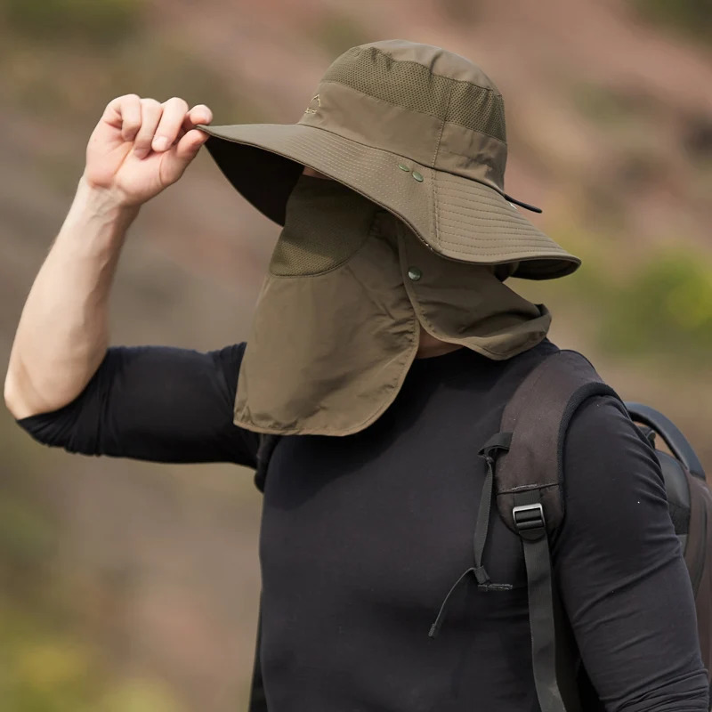 Fishermans hat male sun hat summer outdoor quick drying sun hat fishing breathable sun hat female face mask hat 260204