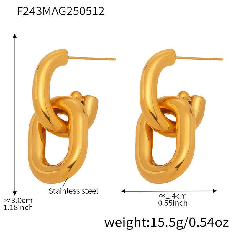 18k Gold / Silver Plated Earrings: Stainless Steel Double U-Shaped Hollow High-End Texture Jewelry 18K Gold Plated Color-Block Geometric Earrings Gift