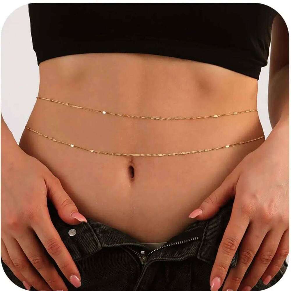 New Metal Flat Thin Double-layer Women's Popular Body Chain Waist 2025 Summer Bikini Accessory X260209