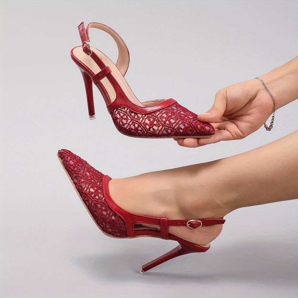 Lace Trimmed High Heels Women Elegant Sexy Pointed Toe Sandals For Summer Banquets Parties And Weddings Women Shoes MOJIDASHU