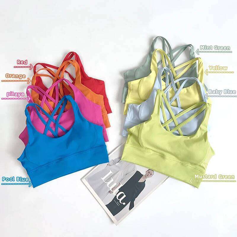 Solid Color Fitness Yoga Race Sports Bras Nylon Top Bra Sexy Breathable Underwear For Women Gym 26Y0209