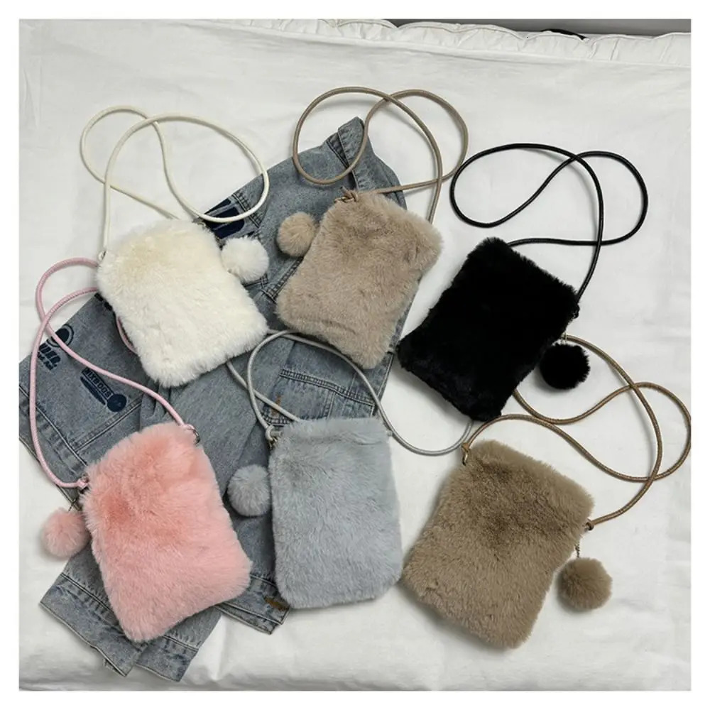 Winter Shoulder Bag Faux Fur Soft Crossbody Phone Solid Color Large Capacity Travel Purse 260208