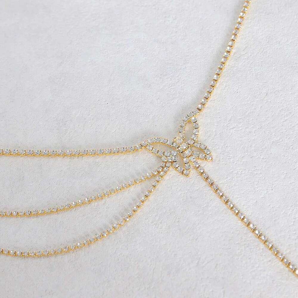 Fashionable Multi-layer Minimalist Butterfly Rhinestone Waist Women's Body Chain Jewelry X260209