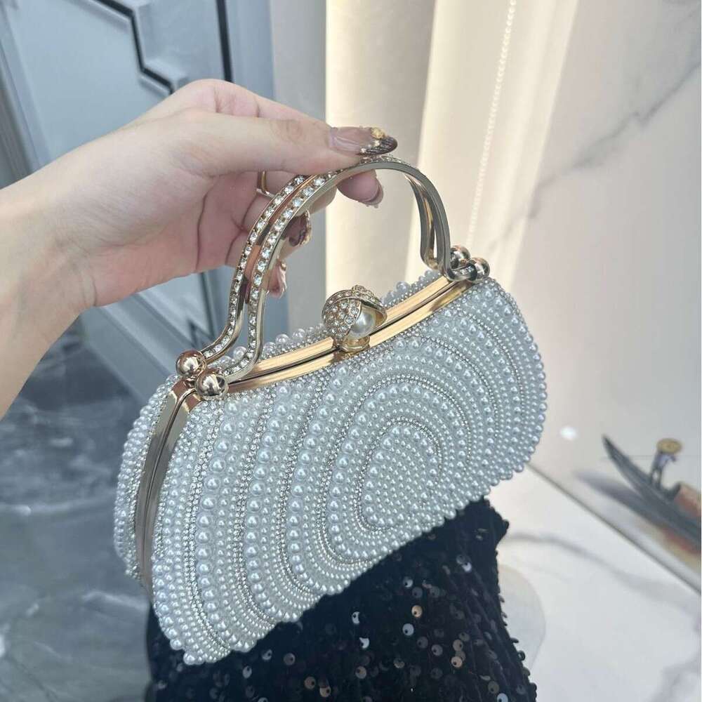 New European And American Style Women S Pearl Evening Banquet Dress Diamond Encrusted Handbag Clutch Wallet Shoulder Crossbody Bag