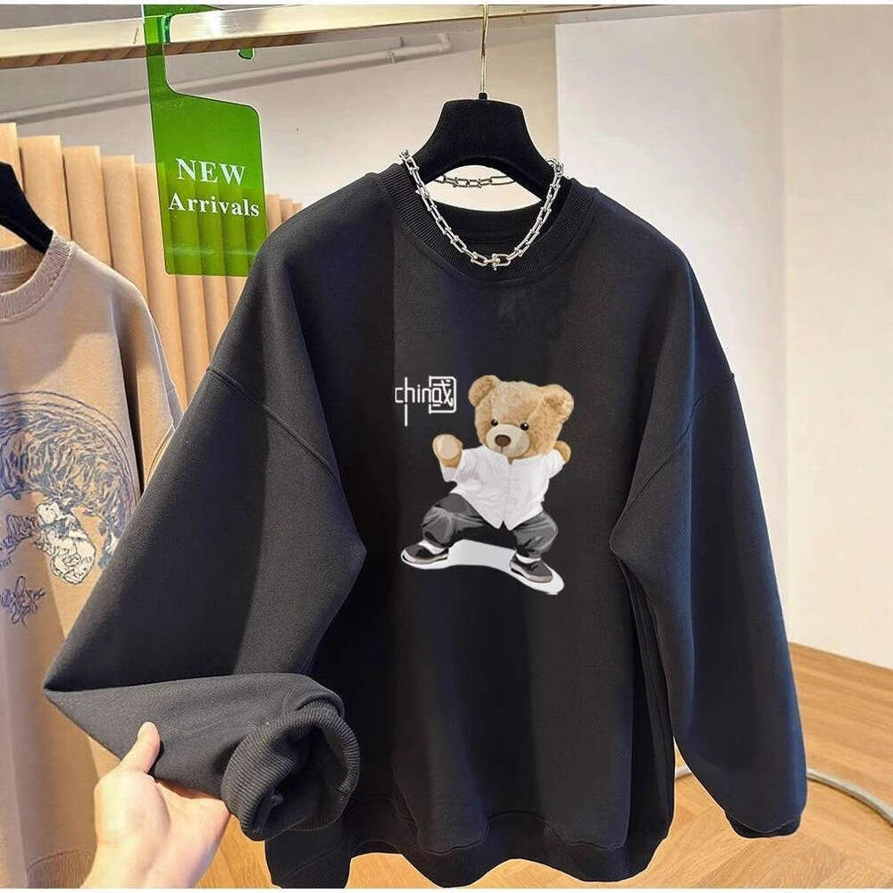 New Chinese Style Bear Sweatshirt Autumn Winter Casual Versatile Fashion Women's Simple Stylish Long Sleeve Top High-End Couple Outfit