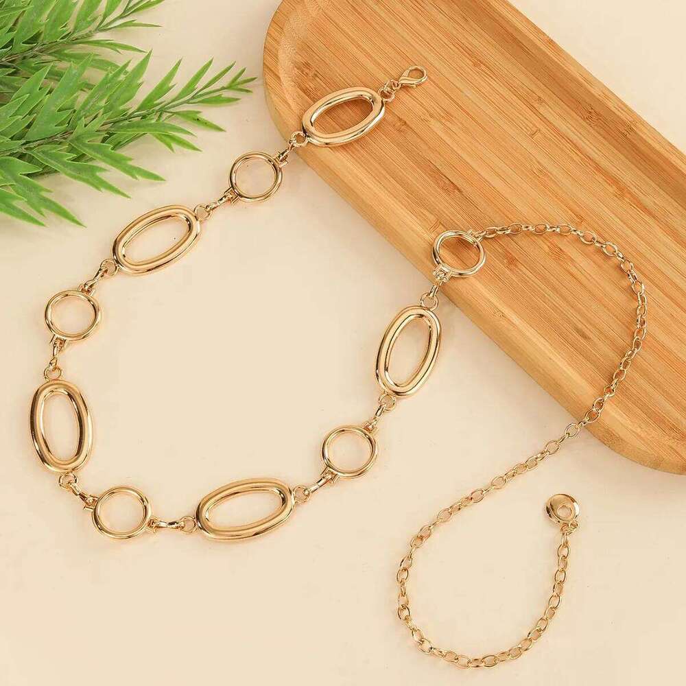European and American Fashion Metal Geometric Round Patchwork Waist Chain Personalized Versatile Belt Accessory X260209