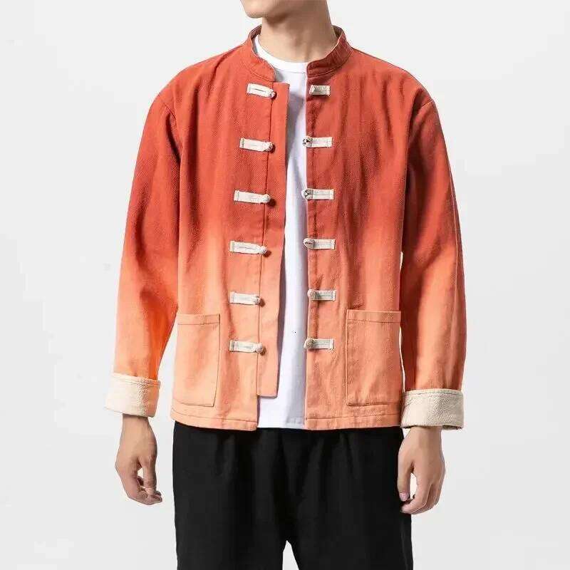 Mardi Hefxessdr Spring Autumn Stand Collar Plate Buckle Tang Suit Jacket Men Chinese Style Gradient Streetwear Kung Fu Plus Size M xl