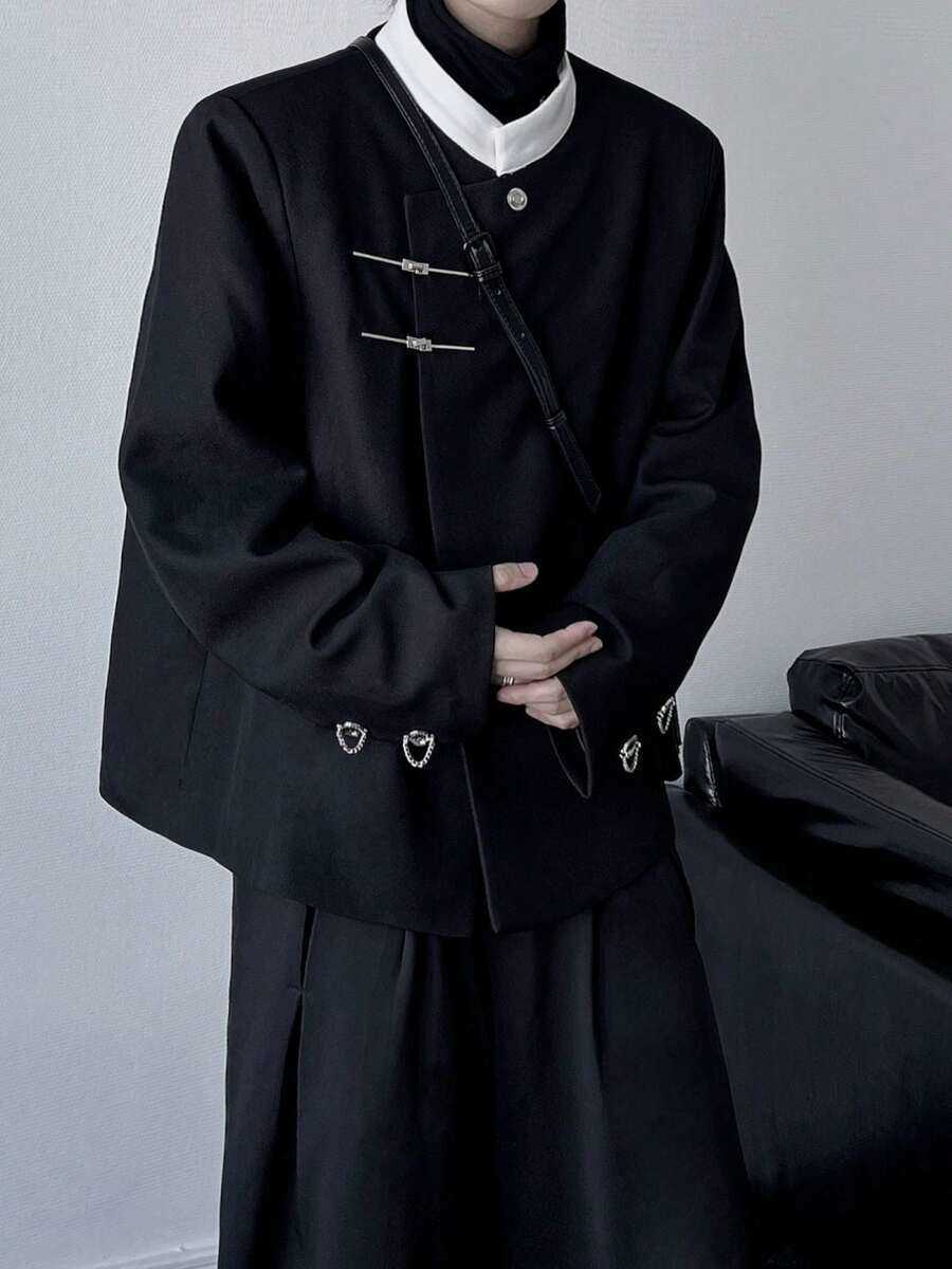 Autumn New Chinese Style Stand Up Collar Small Suit For Men With A Niche Contrasting Color Design And A Retro And Stylish Shoulder Padded Suit Jacket 