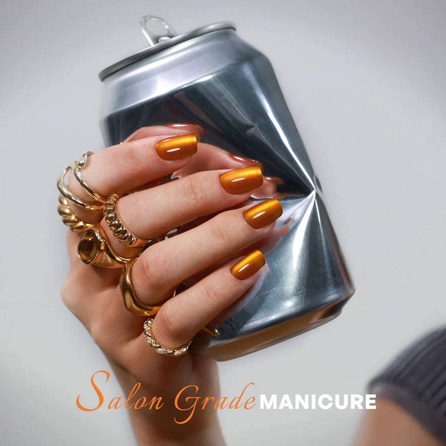 Burnt Orange Cat Eye Short Square Nails stick-on with glue included 16 sizes - 32 pieces reusable