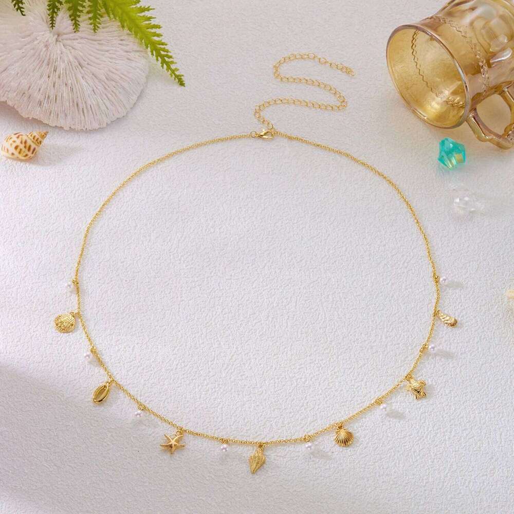 Minimalist Starfish Shell Conch Pendant Waist for Women Charm Sexy Beach Bikini Imitation Pearl Belly Chain Jewelry X260209