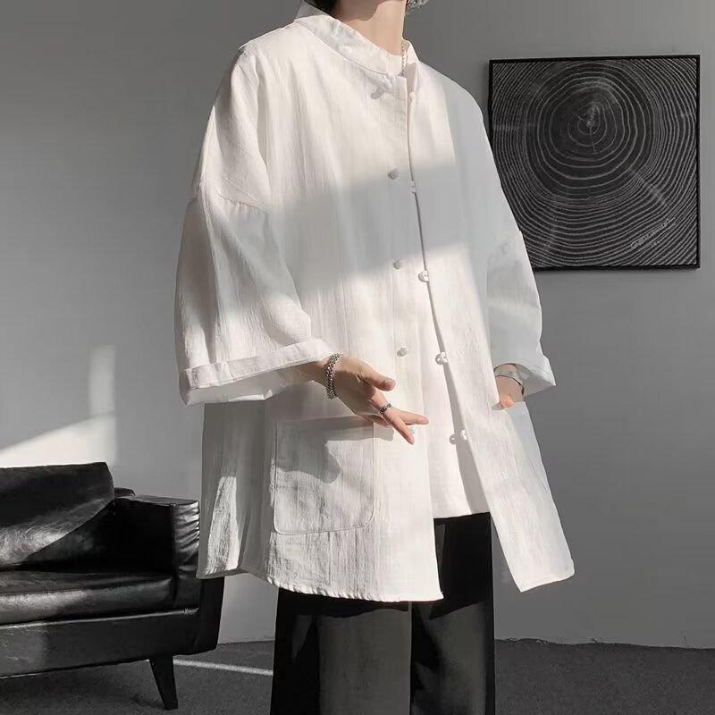 New Chinese Sle Linen ort Men Summer Tang Suit Hanfu Improved Version Top Outerwear