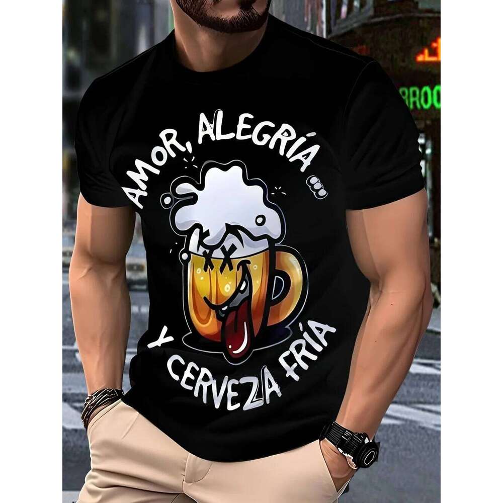Male Fun Beer Pattern 3D Printed T-Shirt Summer Casual Fashion Round Neck Tops Breathable Short Sleeve Street Menswear Clothing X260209