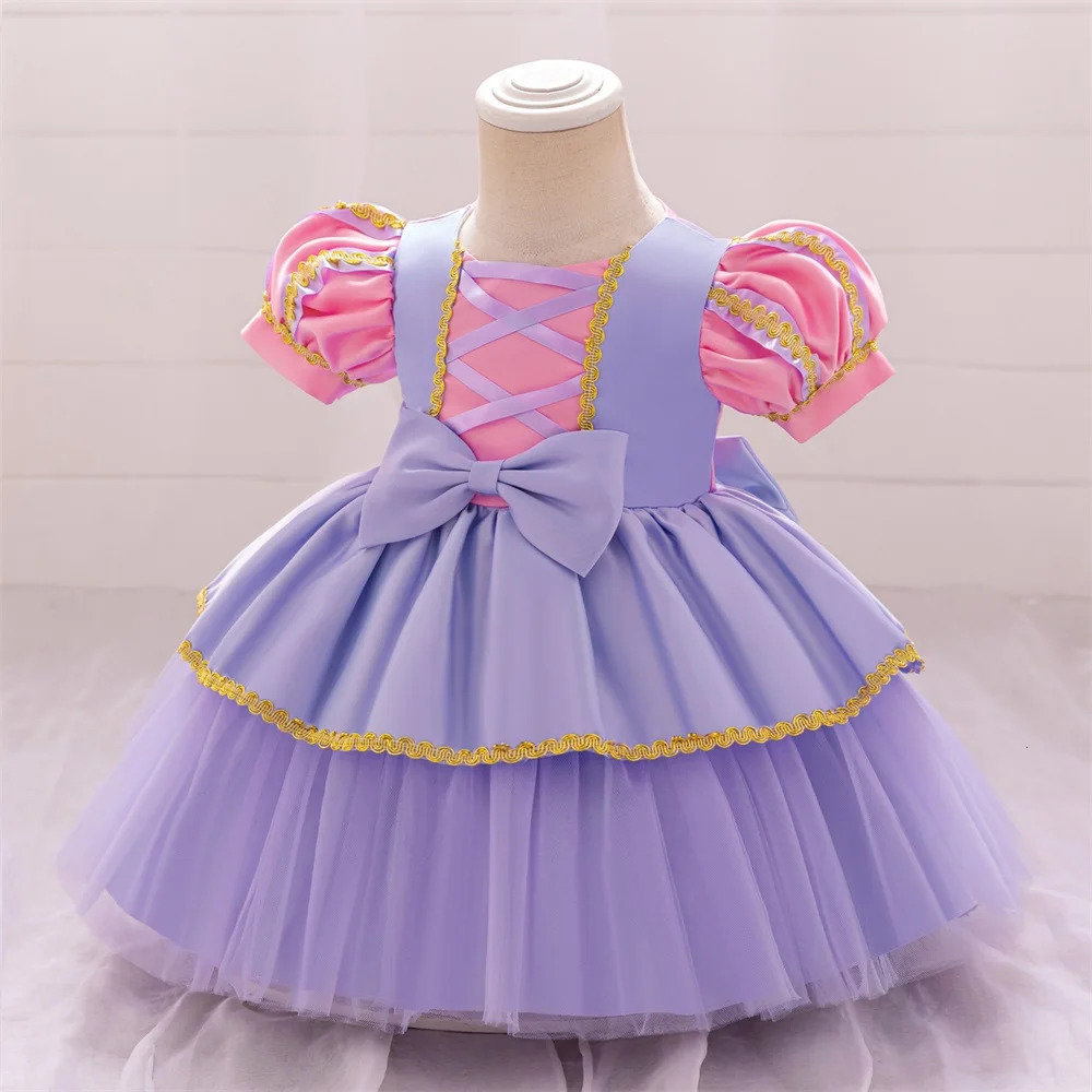 Baby Girls Rapunzel Party Dress Kids Sleeping Beauty Little Girl Purple Princess Gown Toddler Big Bow Fluffy Evening Clothes 260124