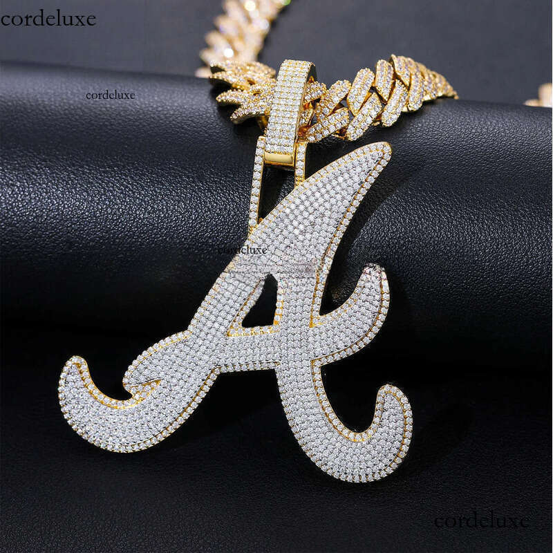 Micro Paved Moissanite Iced Out Initial A Sparkling Sterling Sier VVS Mossanite Dia Hiphop Letter Pendant 8f