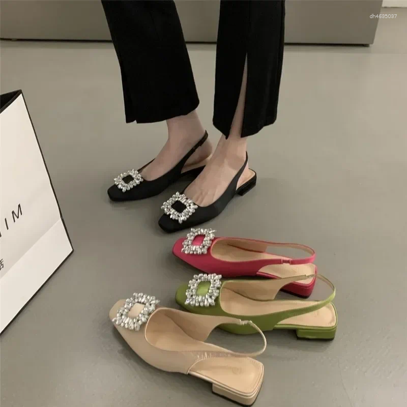 Sandals Ladies Summer Style Luxury Designer Sexy Square Toe High Heels 2026 Elegant Slip On Party Flats Ballet Casual Women
