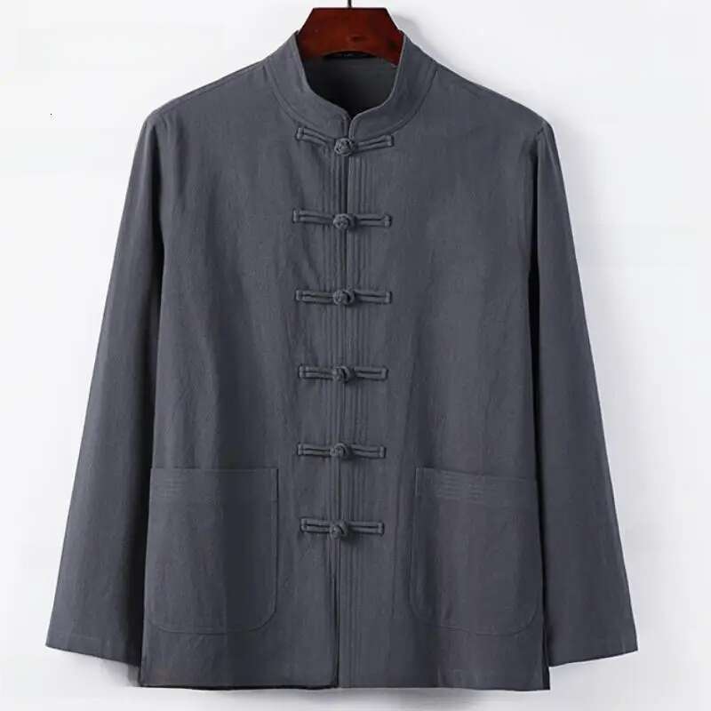 Mardi Hefxessdr Plus Size XL Male Jacket Chinese Style Cotton Linen Long Sleeve Tang Suit Kung Fu Shirt Cardigan Coat Oriental Hanfu