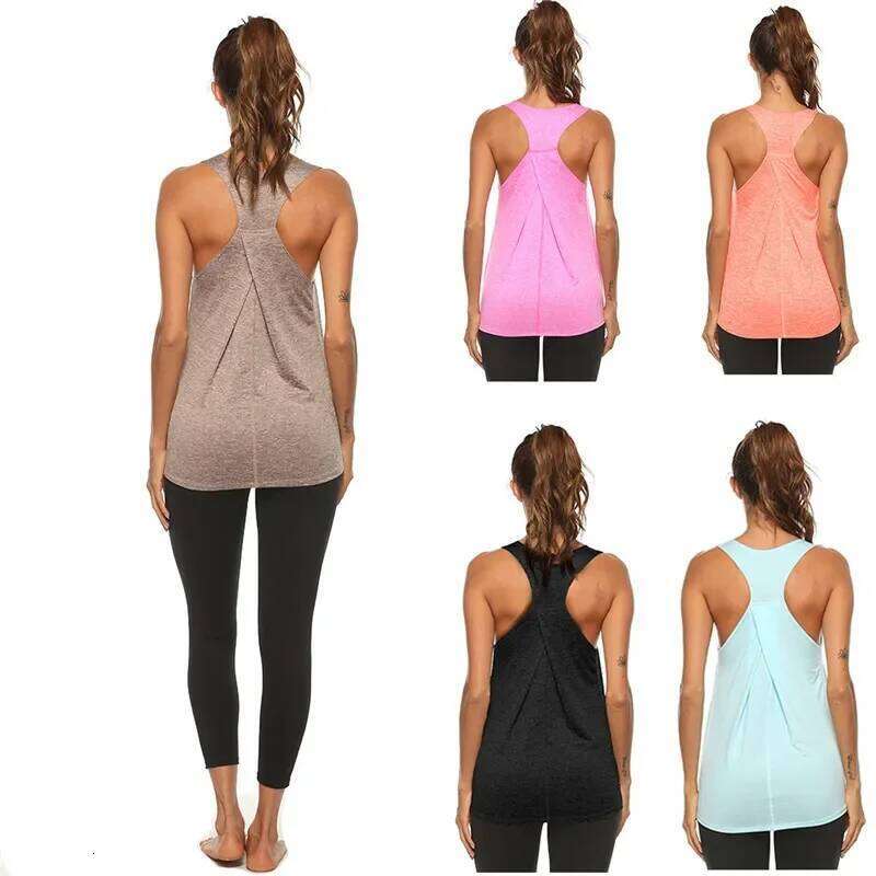 STOUREG Sleeveless Racer Workout Tops for Quick Dry Tank Women Fitness Crop Top Yoga Shirts 26Y0209