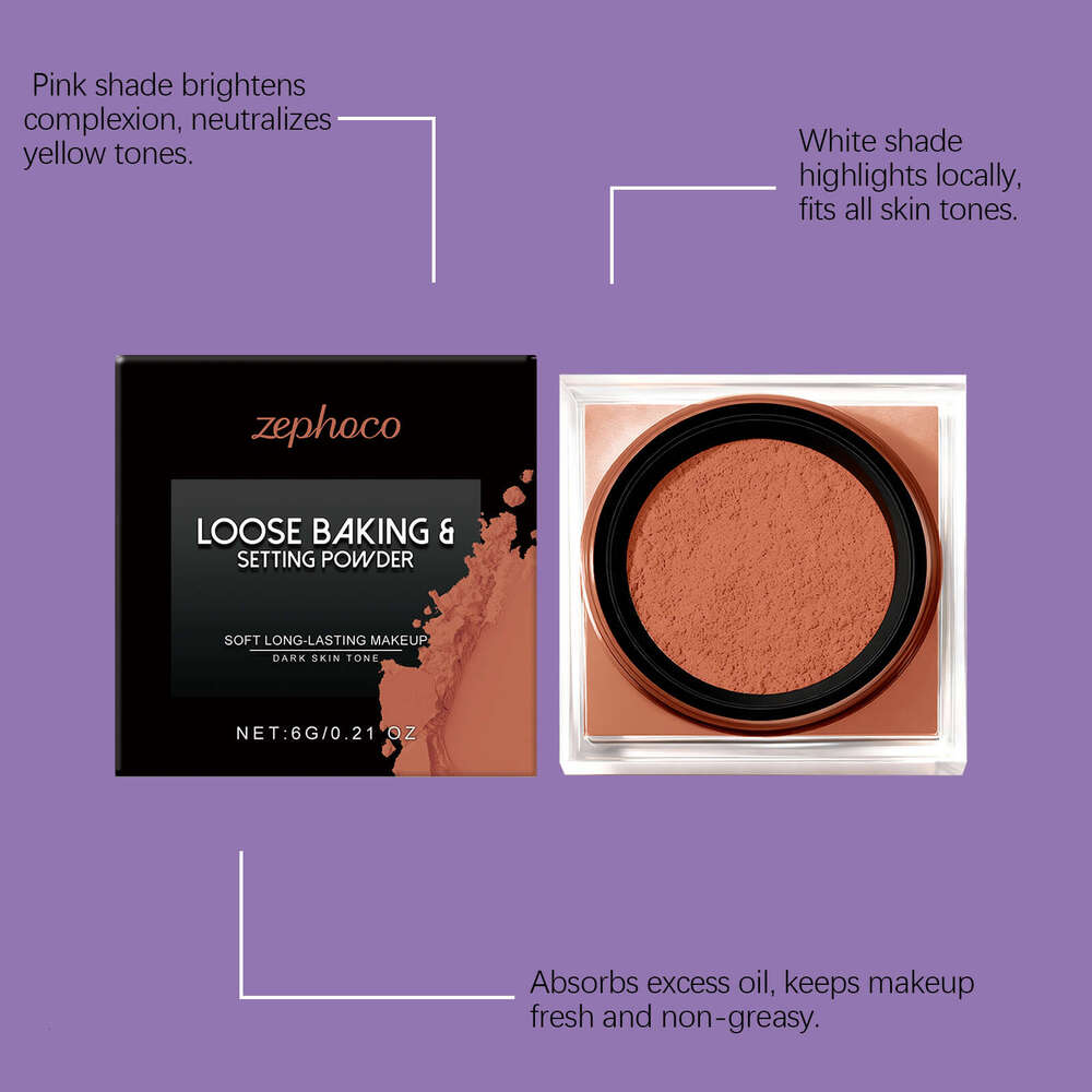Zephoco Deep Skin Tone Setting Lightweight Natural Fit Delicate Soft Loose Powder Not Easy to Fall Off