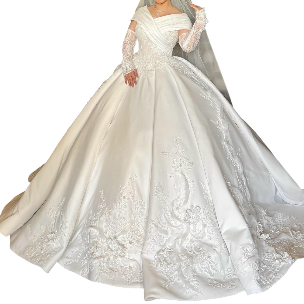 Graceful Boat Neck Wedding Dresses Appliques Pearls Bridal Gowns A Line Princess Sleeveless Customized Vestidos De Novia Plus Size