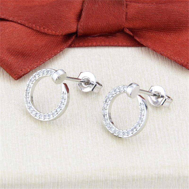 Earrings Women's 18K Gold Plated Round Hollow Diamond Studded Earrings Simple Personalized Copper Imitation Diamond Stud Earrings