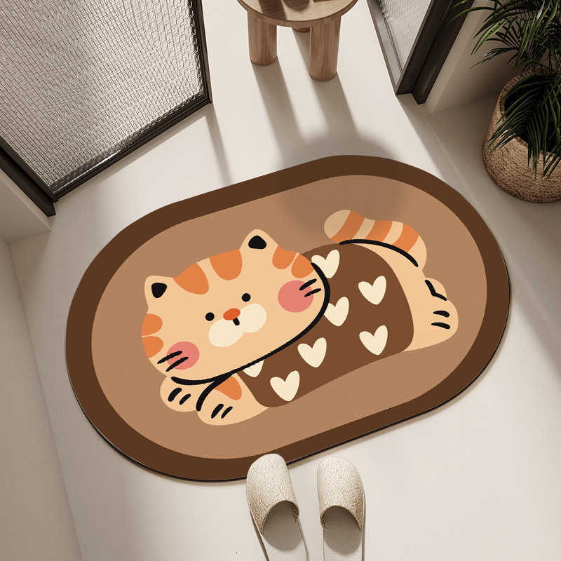 Cartoon kitten bathroom mat soft bedroom bedside rug long strip mat for bathroom diatomite entryway mat S260207