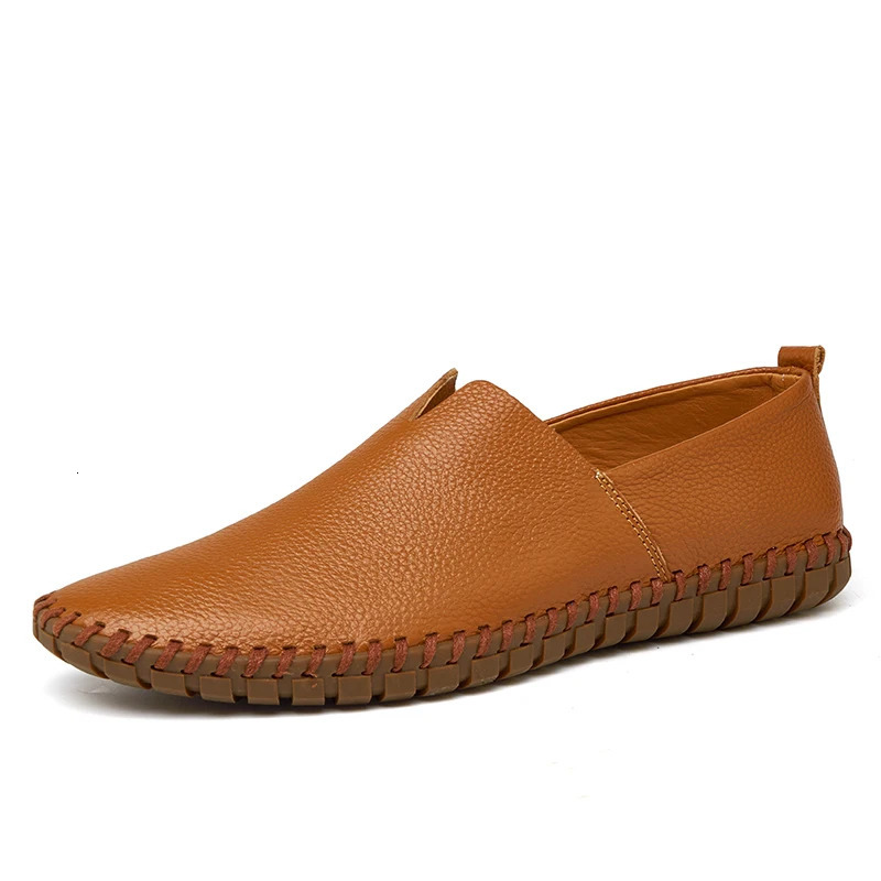 Summer Breathable Men Loafers Handmade Leather Mens Driving Shoes Flat Casual Soft 260126