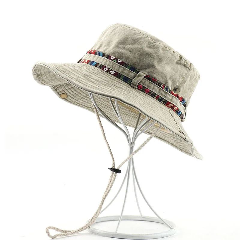 Summer Mens Cotton Bucket Hat UV Protection Sun Caps Multipurpose Outdoor Climbing Fishing Tourism Brim Sun Fisherman Hats 260208