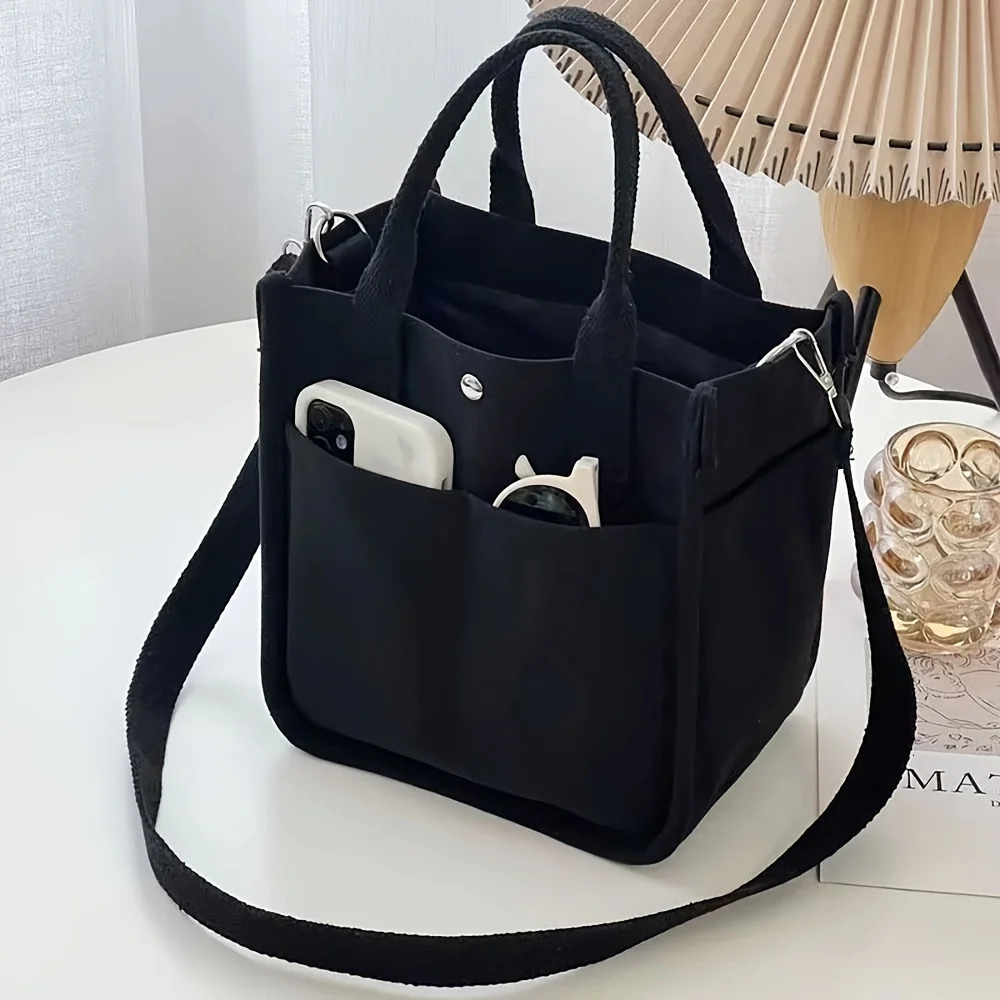 Small Canvas Tote Bag with Pockets Crossbody Bags for Women Cute Shoulder Purse Handbags Lunch Office Work 260208