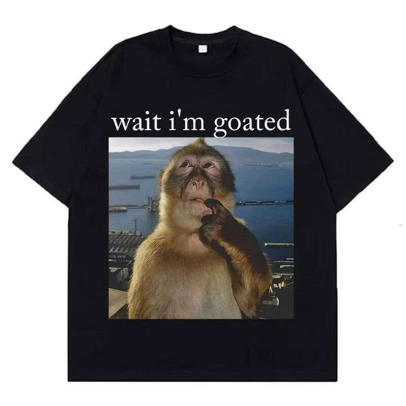 Wait I'm Goated Funny Thinking Monkey Meme T Shirt Summer Cotton Men's Women Harajuk Short-sleeved Oversized Man T-shirt X260209