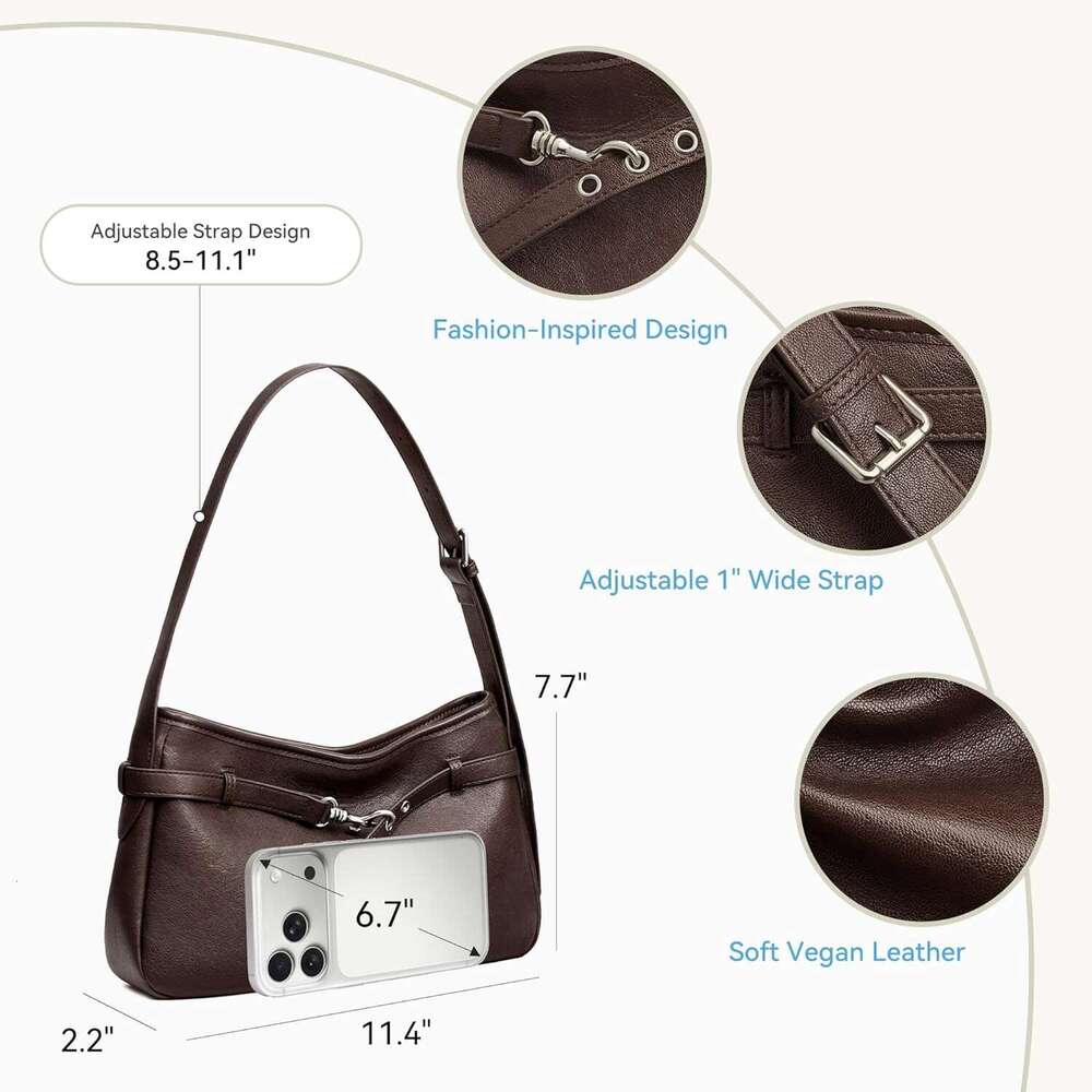 Medium Vegan Leather Shoulder Handbag Women Vintage Lightweight Hobo Purse With Adjustable Wide Strap For Work