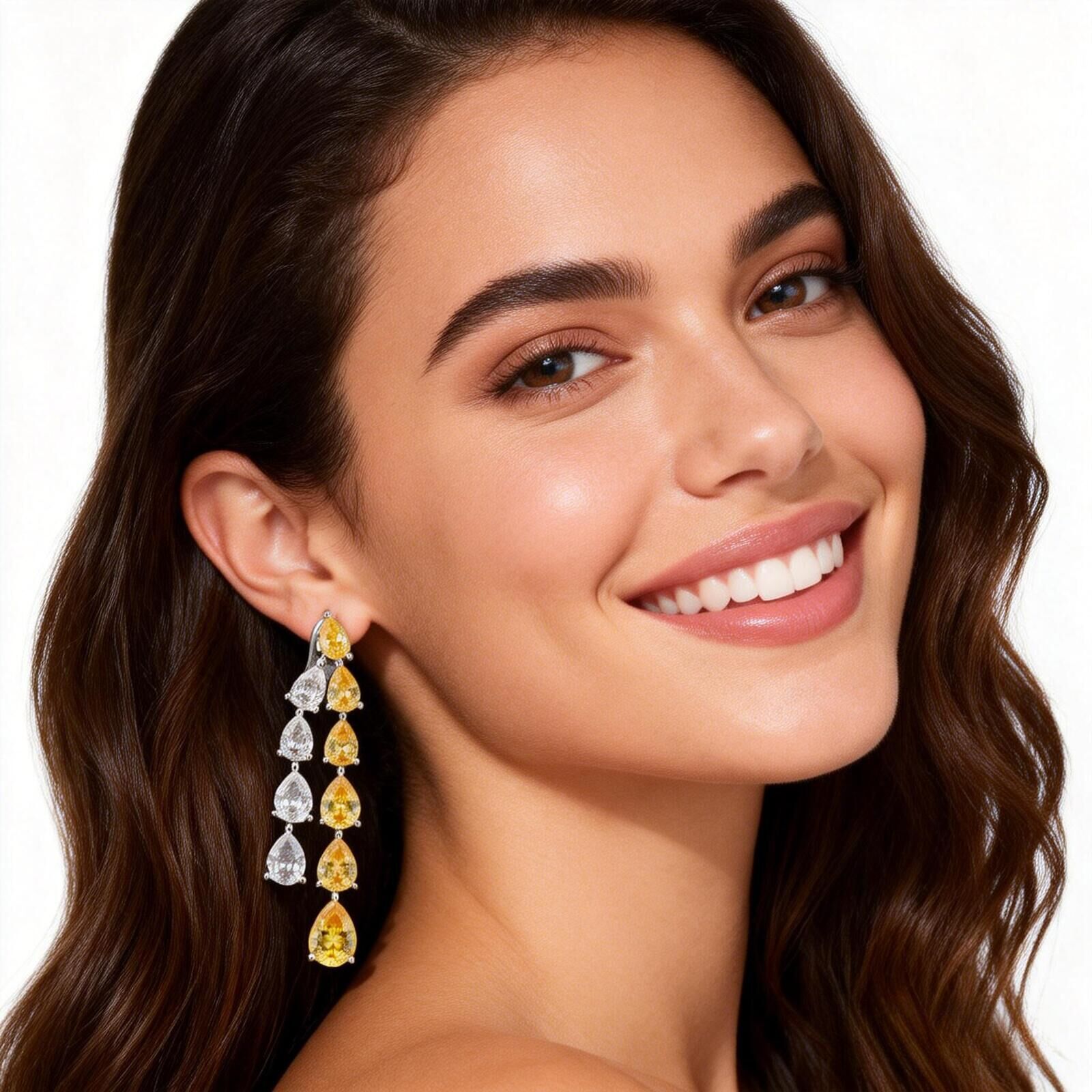 Earrings New Double-Chain Pear-Shaped Earrings, Gold-Plated With High-Carbon Diamonds Earrings, Luxurious Sophisticated Women's Evening Earrings