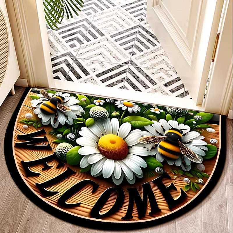 Semi-circular entrance door mat dirt-resistant and water-absorbent foot mat Bohemian style crystal velvet floor mat S260207