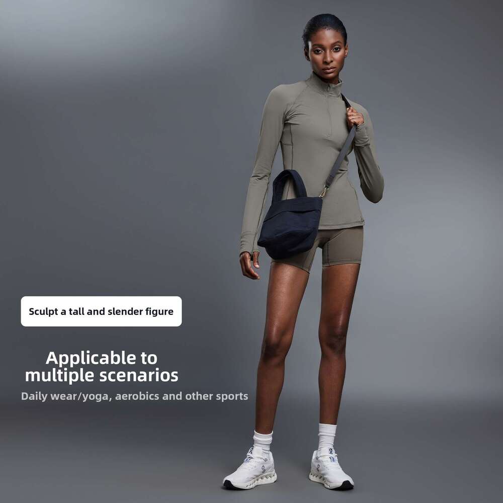 New Half-Zip Stand Collar Yoga Long Sleeve Women Waist Slimming Outdoor Running Sports Fitness Wear WKERSIY