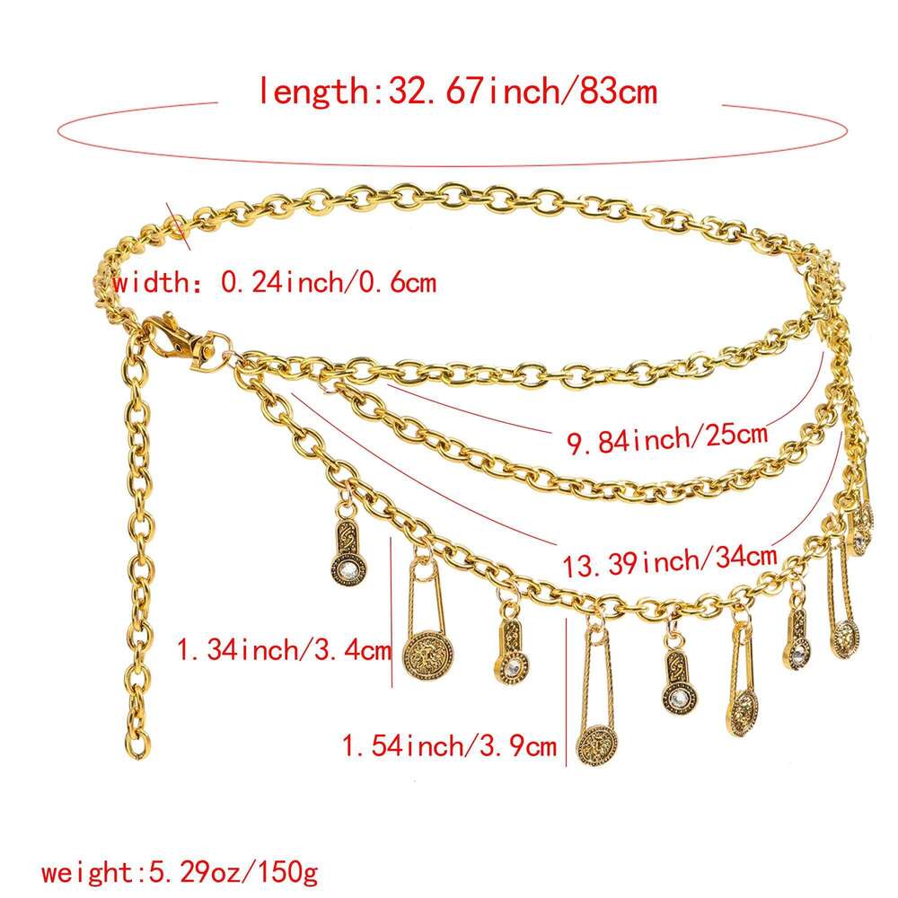 New metallic waist accessories Summer decor Sexy body chain with dress denim belt women's one outfit X260209