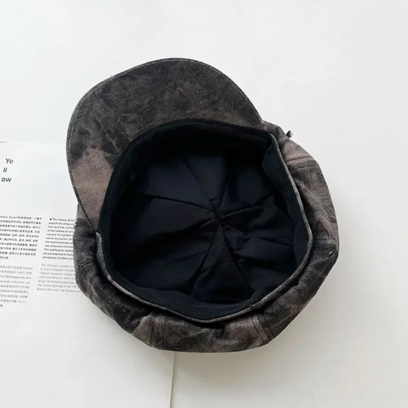 Y2K Personalized Star Sticker Rivet Berets Caps for Women Spring and Autumn Fashion Versatile Retro Tie-dye sboy Hats 260205