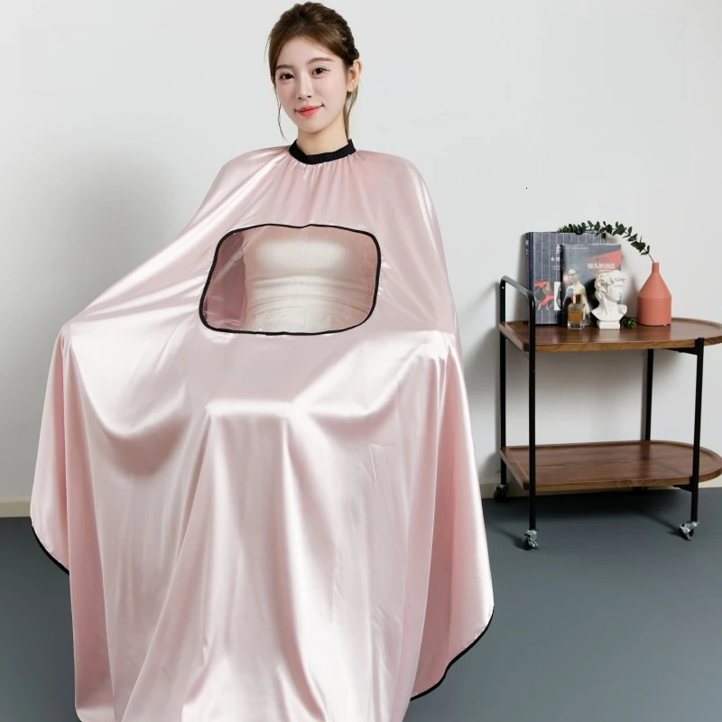 Silk Hair Cutting Wrap Cloth For Hair Salons Pink Hairdressing Cape Barber Haircut Apron Long Sleeve Hairdresser Robe 260203