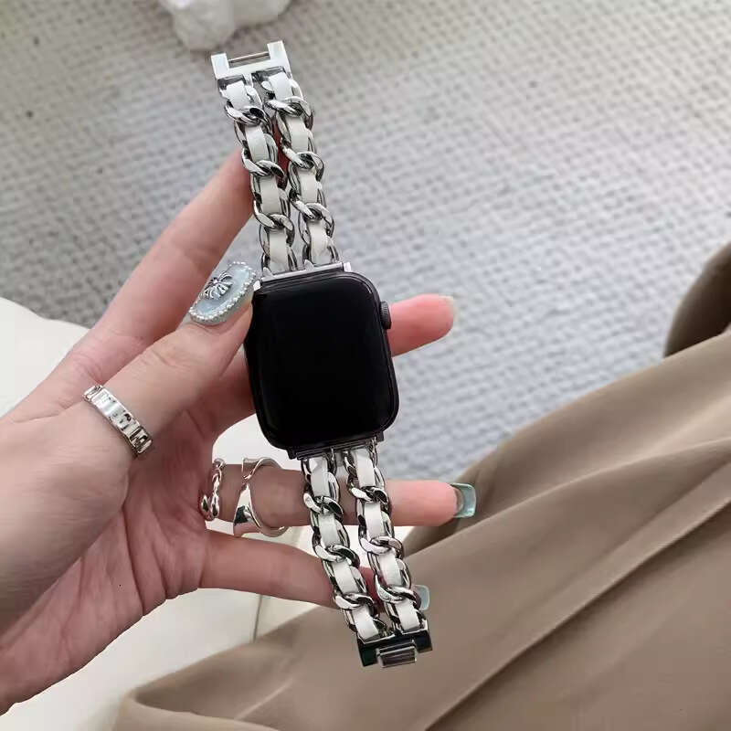 Chunky Double Row Metal Chain Band Bold Fashion Black Sliver Strap for Apple Watch Series 4-10 Ultra SE