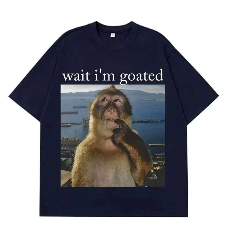 Wait I'm Goated Funny Thinking Monkey Meme T Shirt Summer Cotton Men's Women Harajuk Short-sleeved Oversized Man T-shirt X260209