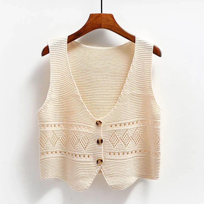 In Spring Autumn V Neck Single Breasted Sweater Vest Women Sleeveless Casual Loose Knitted Cardigans Female Short Knitwear 260130