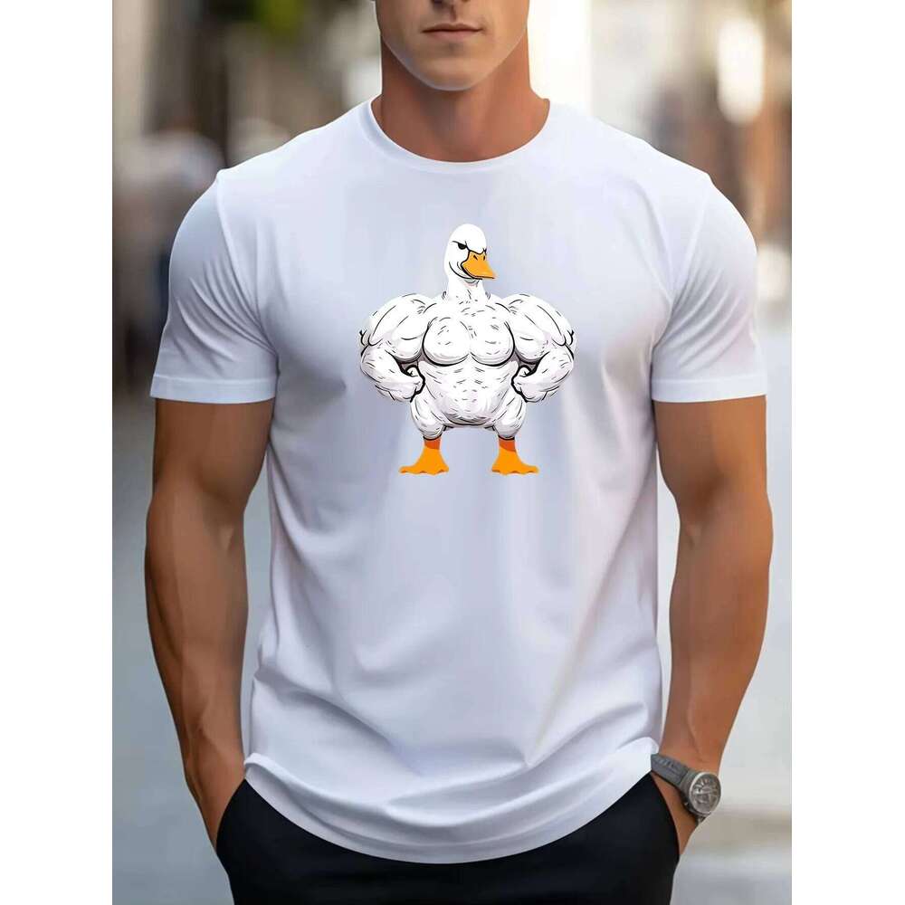 Clothing Men T Shirts Unisex Cartoon Muscle Duck Pattern Mens Casual Short Sleeve Crew Neck T-shirt Summer Outdoor Fashion X260209